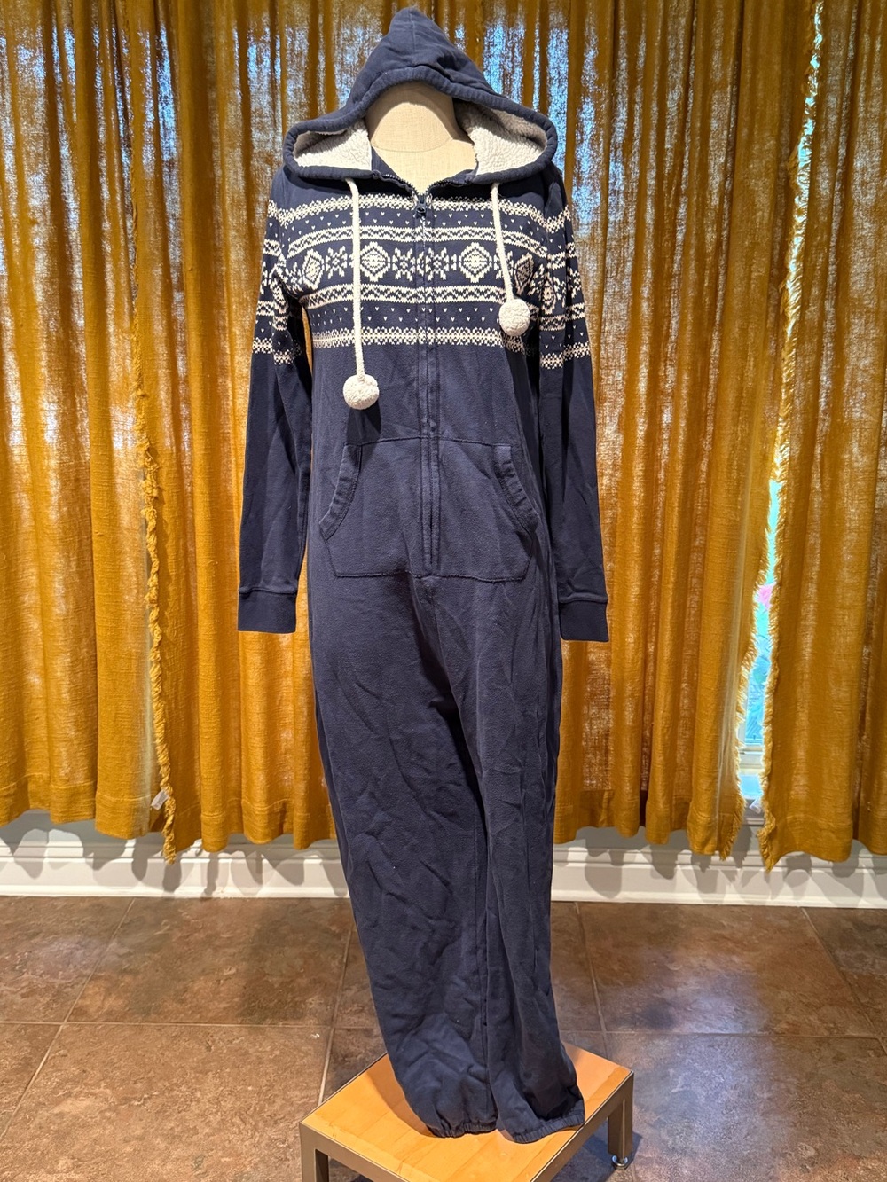 Abercrombie & Fitch Navy Hooded Fair Isle Onesie